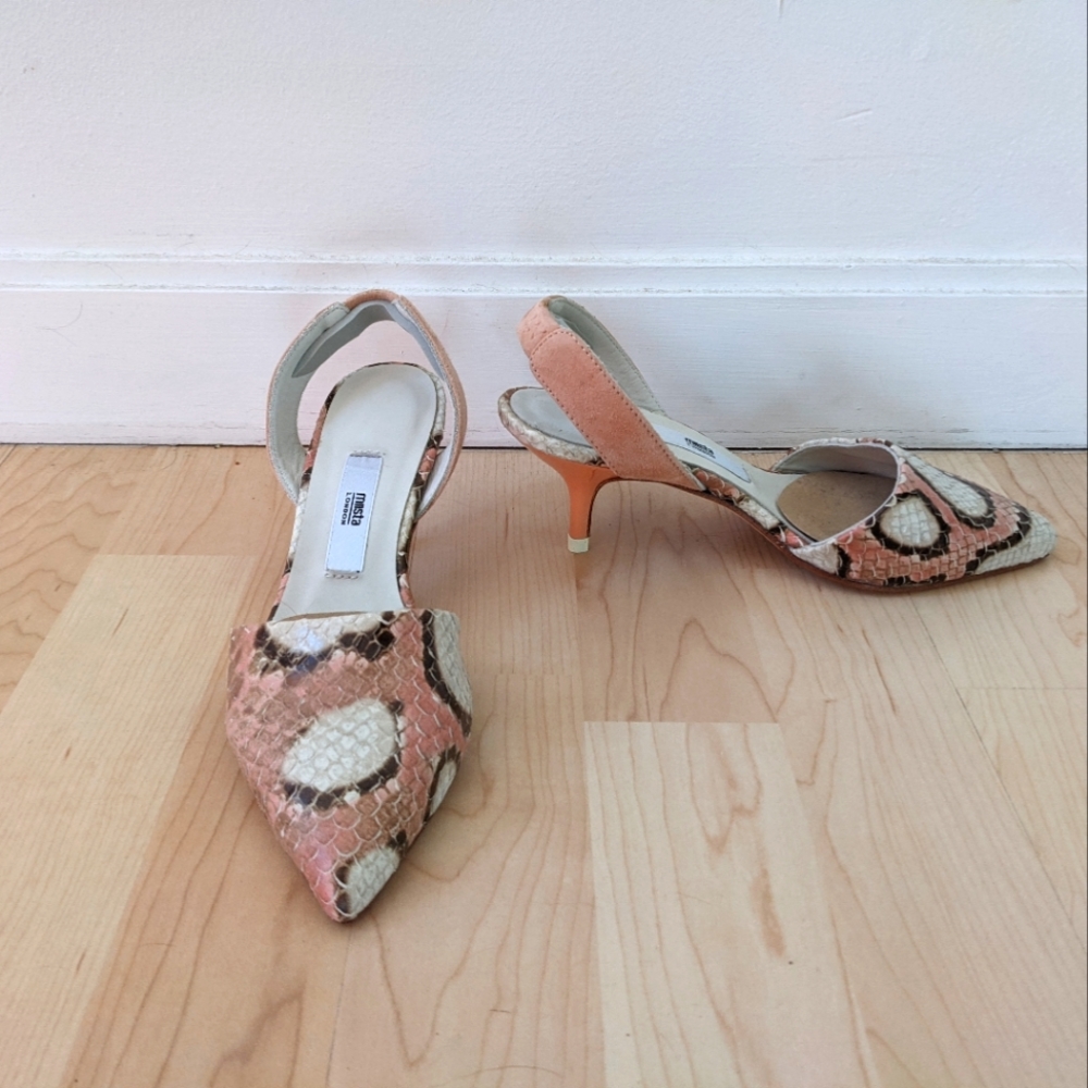 Miista CORAL PINK/TEA ROSE SNAKE kitten heels
